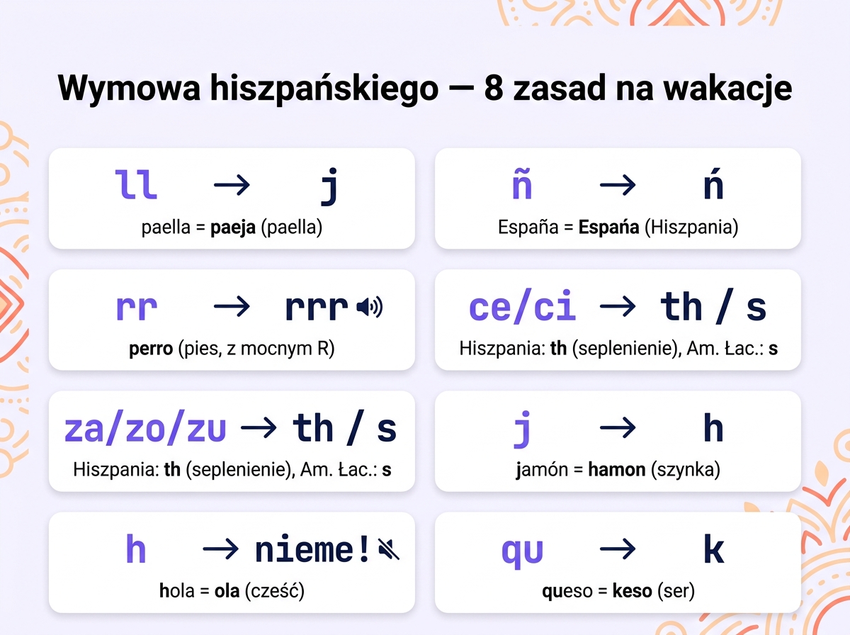 Wymowa hiszpańskiego — 8 zasad: ll, ñ, rr, ce/ci, j, h silent, qu