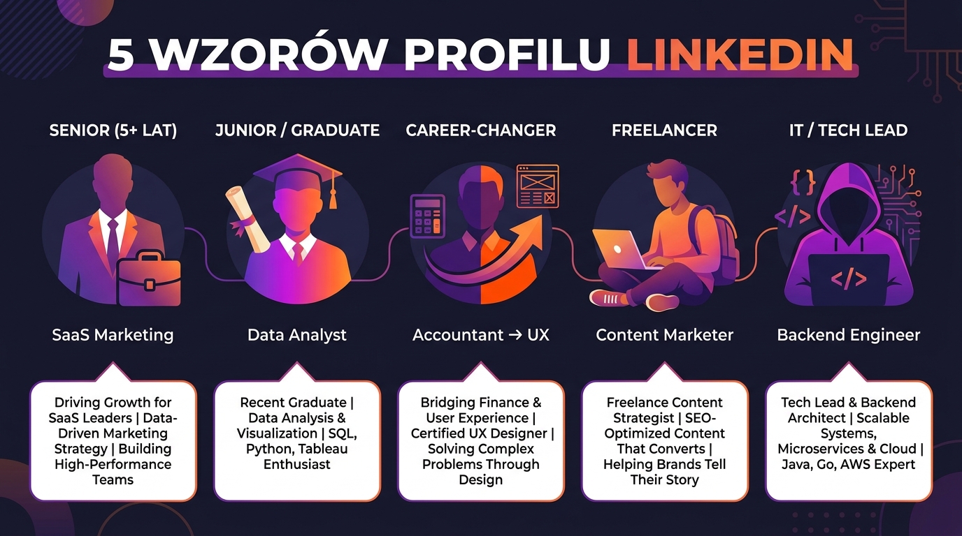5 wzorów About LinkedIn — Senior, Junior, Career-changer, Freelancer, IT/Tech Lead
